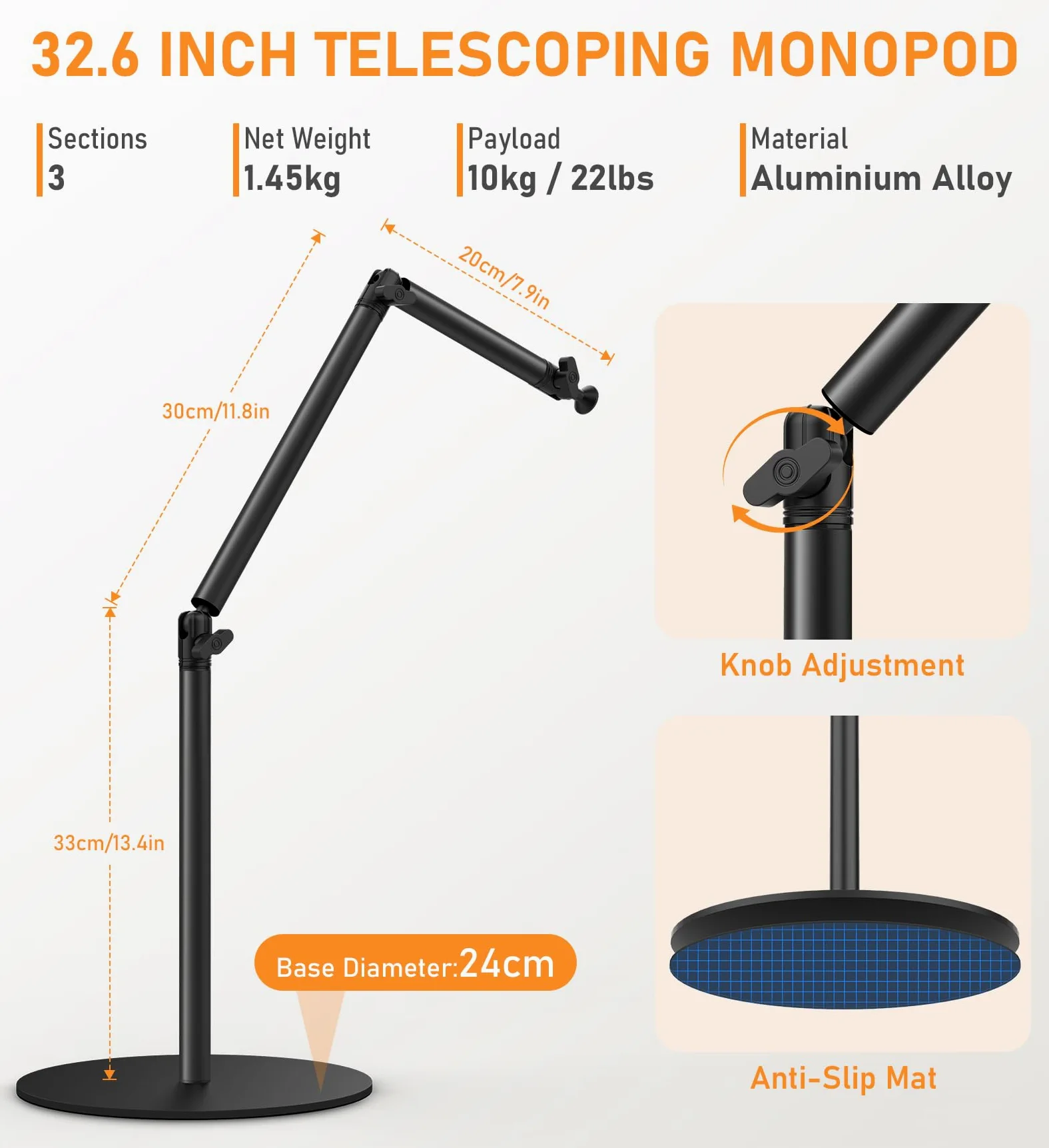 Supporto da scrivania con base rotonda per fotocamera, in alluminio, flessibile, monopiede, con vite da 1/4" 3/8" 5/8" per fotocamera DSLR, luce, webcam, live streaming, vlogging