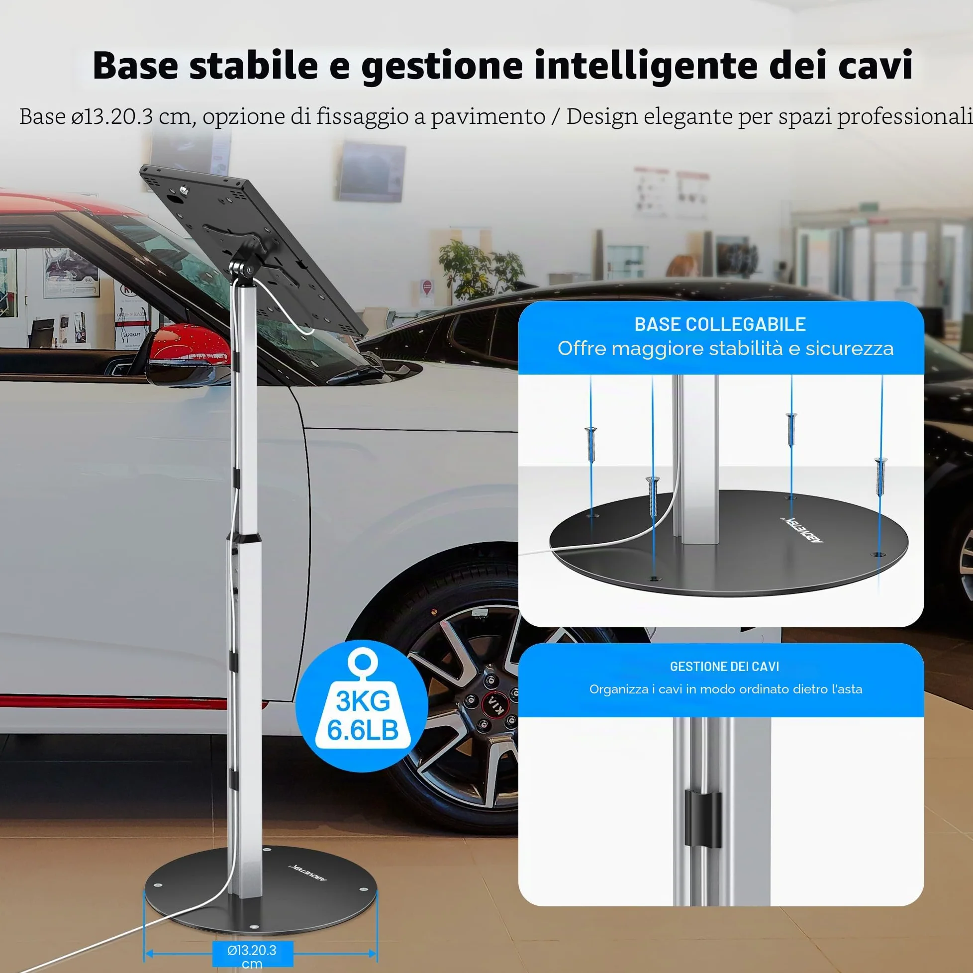 AboveTEK Supporto da Pavimento Antifurto per iPad, Piedistallo per Tablet POS ad alta Sicurezza, Custodia di Sicurezza Regolabile in Altezza con Serratura e Meccanismo a Chiave per iPad Air Pro