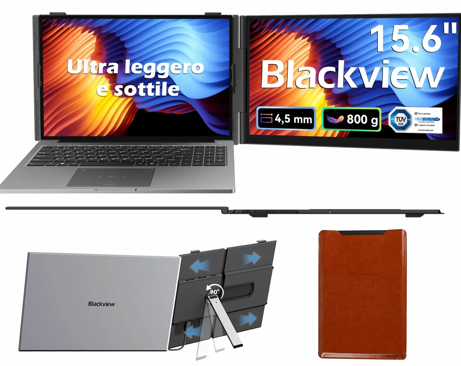 Blackview Monitor Portatile per Laptop, 15,6“ FHD 1200P 100% sRGB FHD Ultra Leggero Adatto a Tutte Dimensioni Laptops Venire con Type-C USB HDMI Plug-Play per Mac, Windows, Chrome, Android