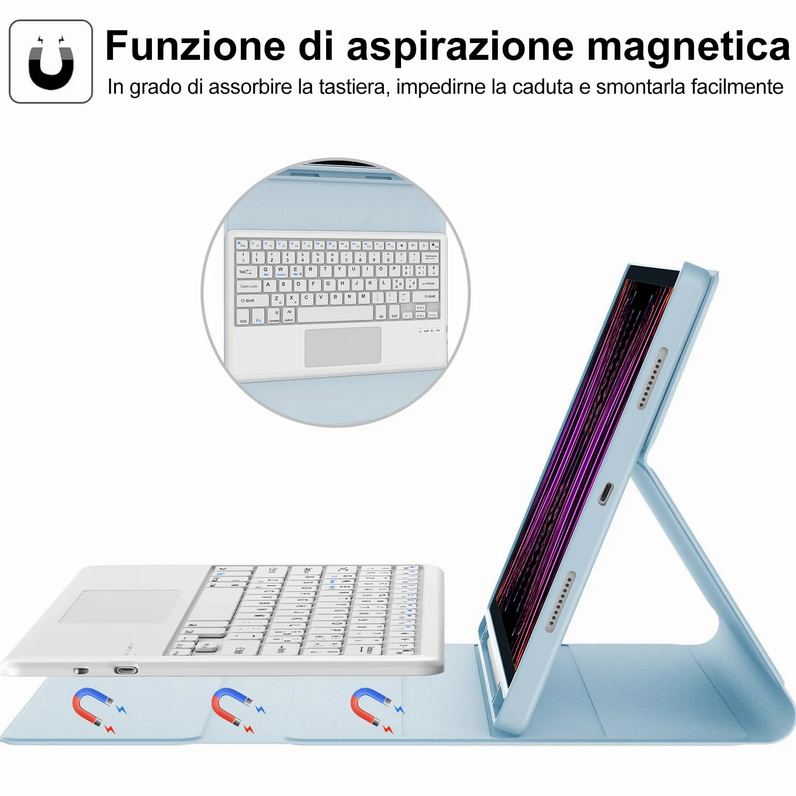 WINCHKING Tastiera per iPad Pro 12.9 con Touchpad, Cover con Tastiera per iPad pro 12.9, Custodia QWERTY Bluetooth Magnetica Keyboard per pro 12.9 pollici 6/5/4/3 Generazione, Azzurro