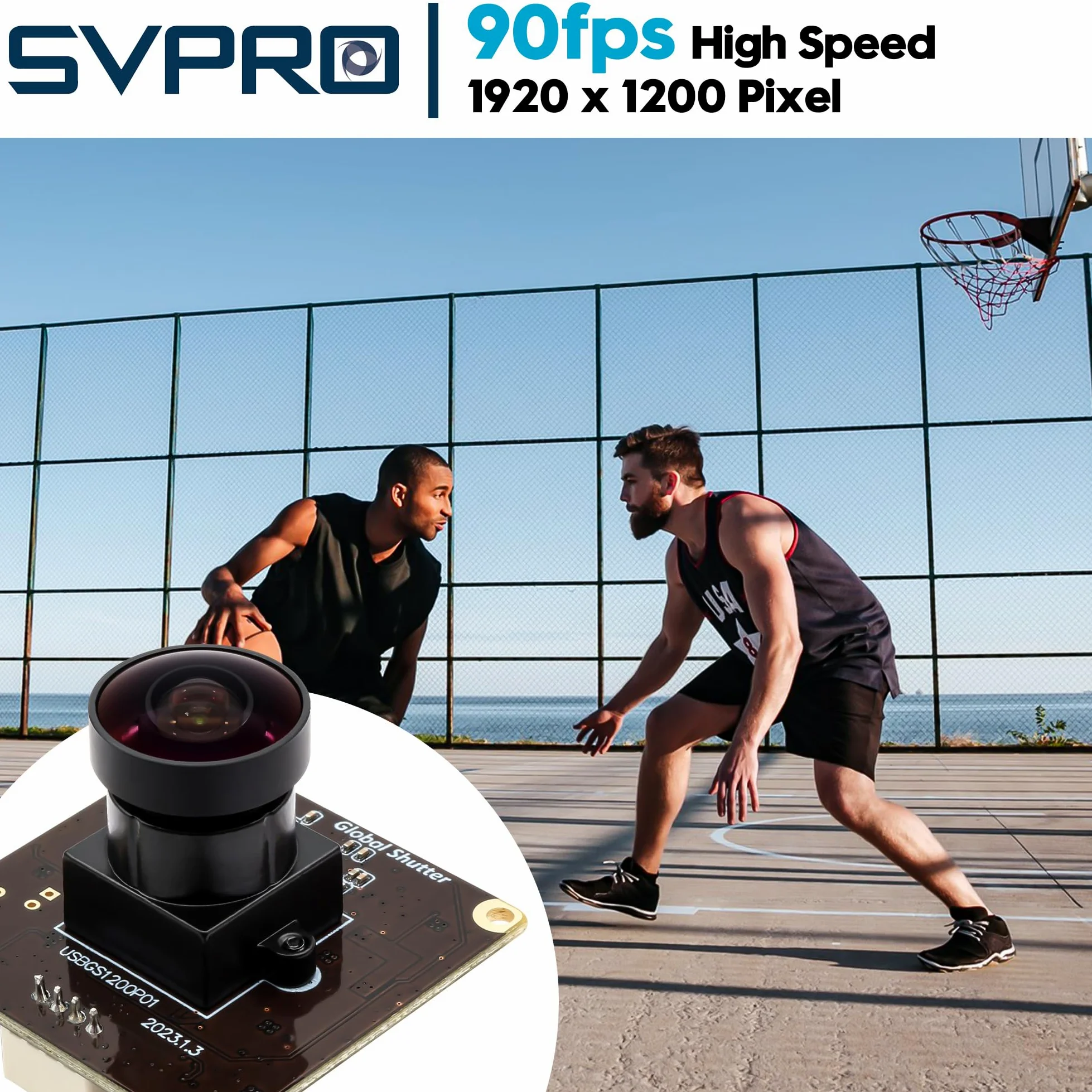 Svpro 2 MP Global Shutter USB Camera Board 90 fps Alta Velocità Webcam Modulo con Obiettivo Fisheye Grandangolo Fotocamera Rallentatore 1920 x 1200 AR0234 Fotocamera per computer, laptop, dispositivo