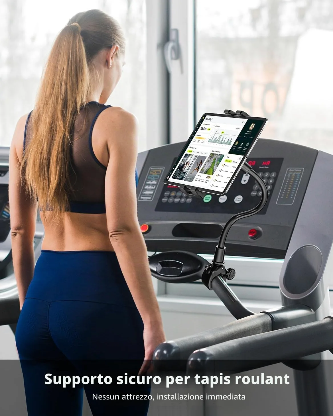 Supporto Tablet Bici Spinning, Porta iPad Bicicletta Cyclette Tapis Roulant | con Collo Oca in Metallo, per iPad Pro 12.9, 10.5, 9.7, iPad Air Mini, Samsung Tab, iPhone 4-13" Telefonos Tablets