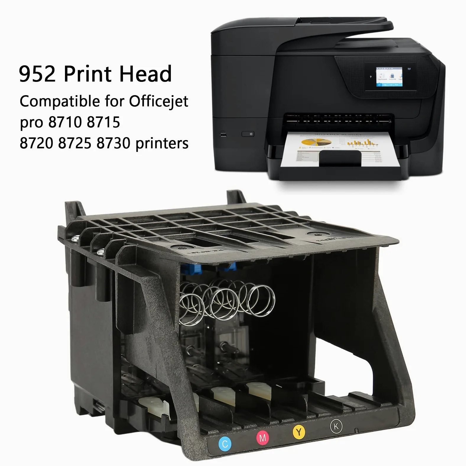 Testina di Stampa di Ricambio per HP Officejet PRO 8710 8715 8720 8725 8730, Struttura Compatta Ugelli Resistenti all'Usura Stampante ABS Testina di Stampa Parti di Ricambio per HP