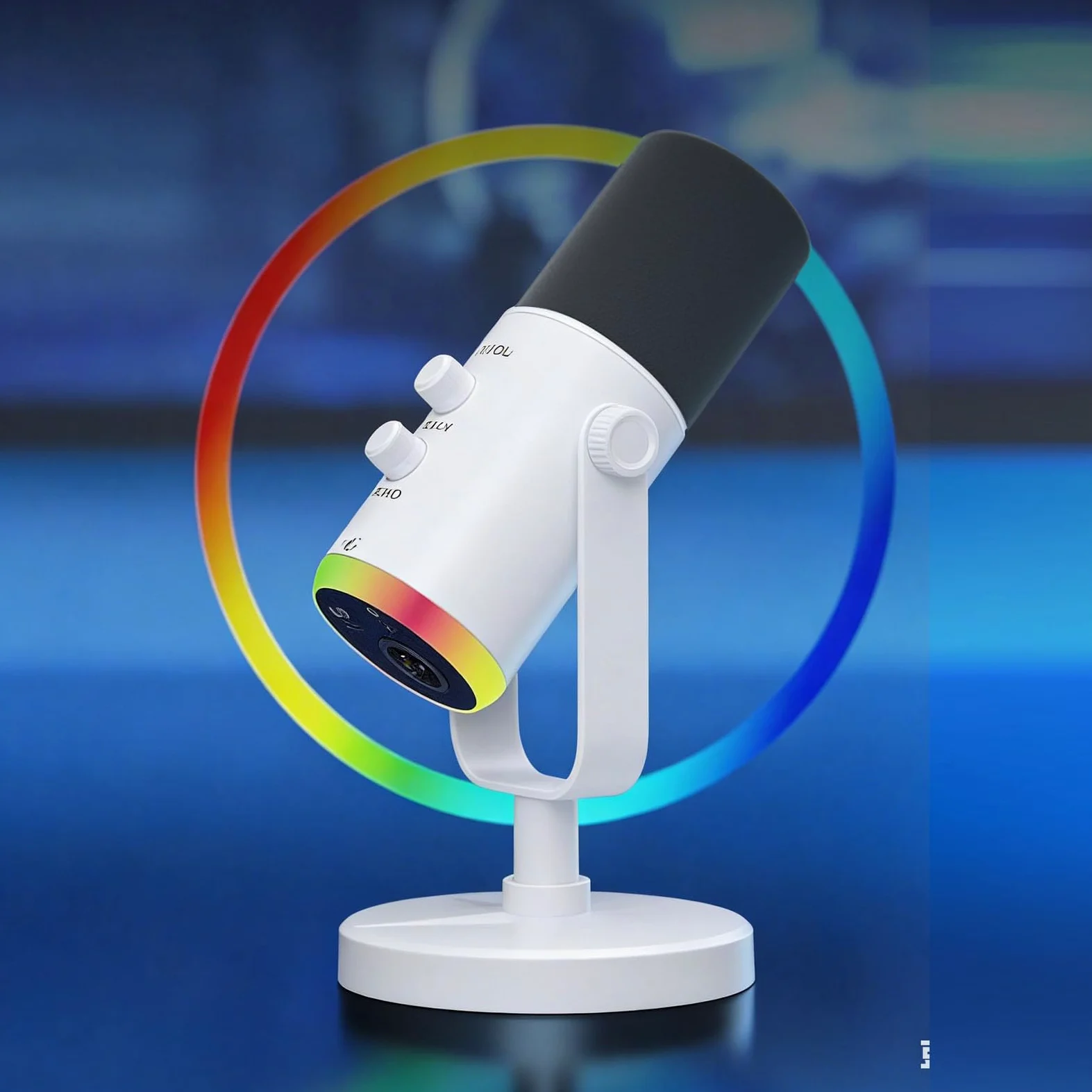 Microfono USB da gioco dinamico RGB con cancellazione del rumore microfono a condensatore per streamer PC gamer (bianco)