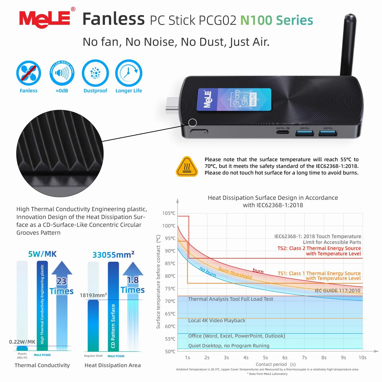 Mele PCG02 Mini PC Stick senza ventola Alder Lake N100 (fino a 3,4 GHz) 8GB LPDDR4 128GB ROM Micro computer desktop PC a fattore di forma ridotto con USB-C, 2.4G/5G WiFi, 4K HDMI per l'ufficio