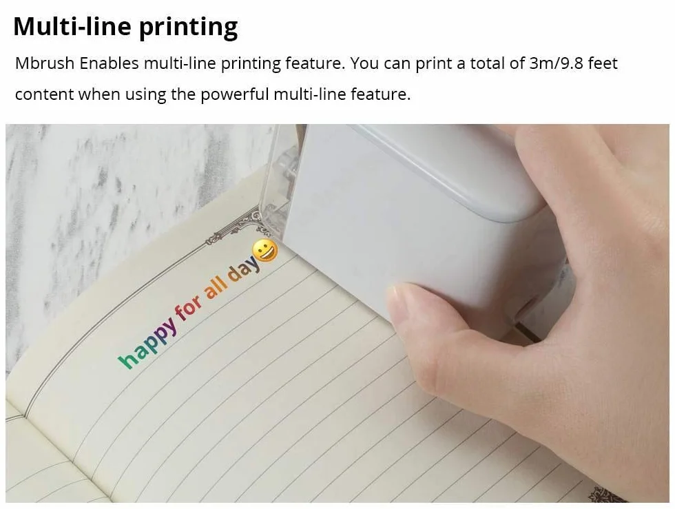 Mbrush Stampante Colori Portatile, Mini Bluetooth WiFi Stampa Wireless Piccola Inkjet Portatile con Cartuccia d'inchiostro per Testo Personalizzato e Fai Da Te, Stampa Qualsiasi Superficie