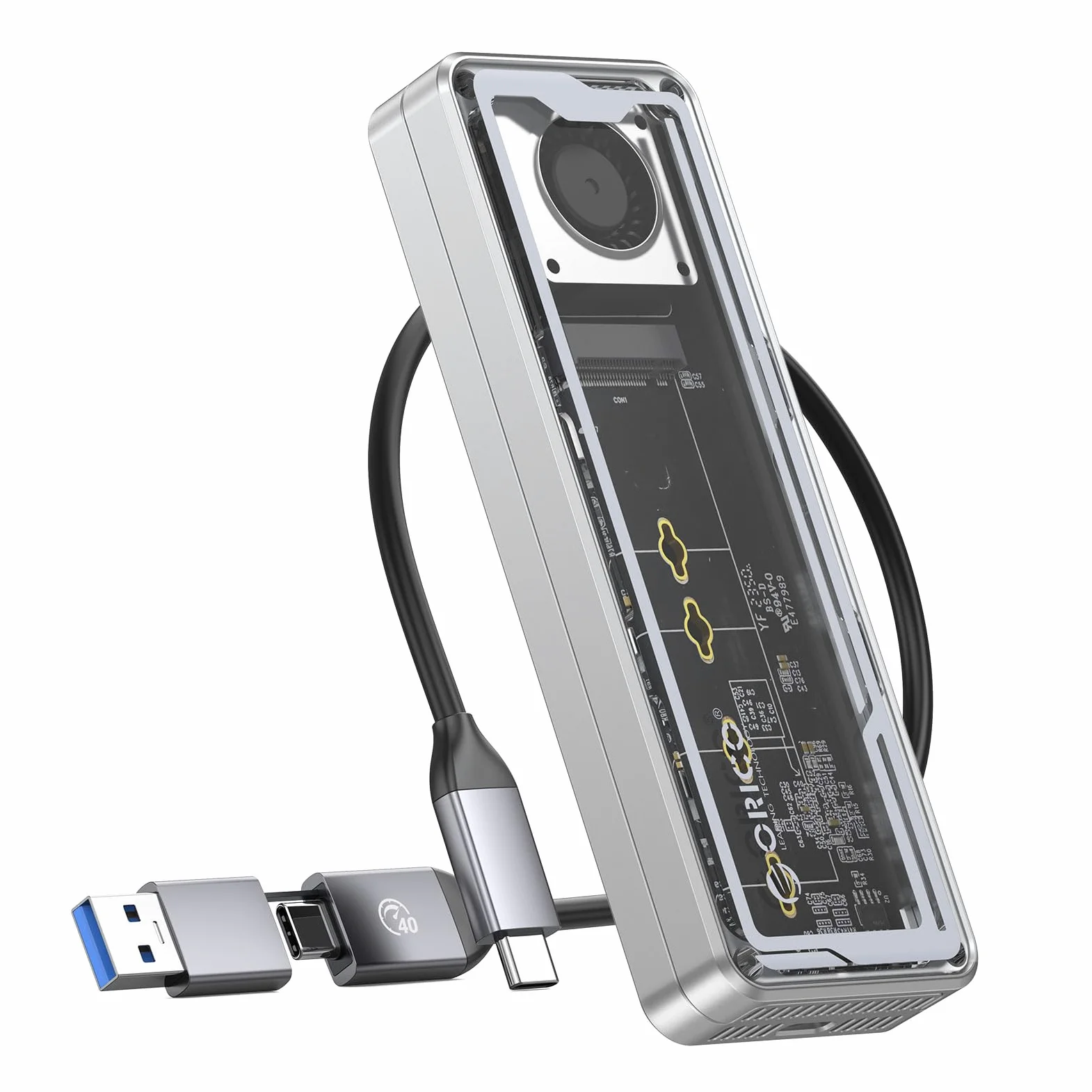 ORICO 40Gbps Case SSD M2 NVMe, Adattatore SSD M.2 NVMe USB Con Ventilatore Incorporato, Compatibile Thunderbolt 3/4 USB 3.2/3.1/3.0/2.0, Esterno Enclosure per M-Key SSD 2230/2242/2260/2280
