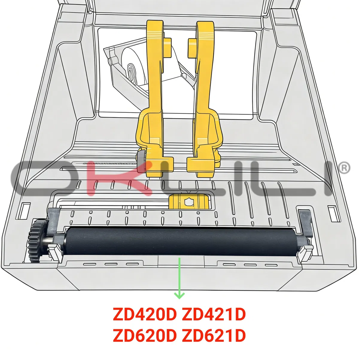 Kit rullo con piastra di trasferimento per stampante di codici a barre con boccole per cuscinetti compatibile con Zebra ZD420 ZD421 ZD620 ZD621 (ZD420D ZD421D ZD620D ZD621D)