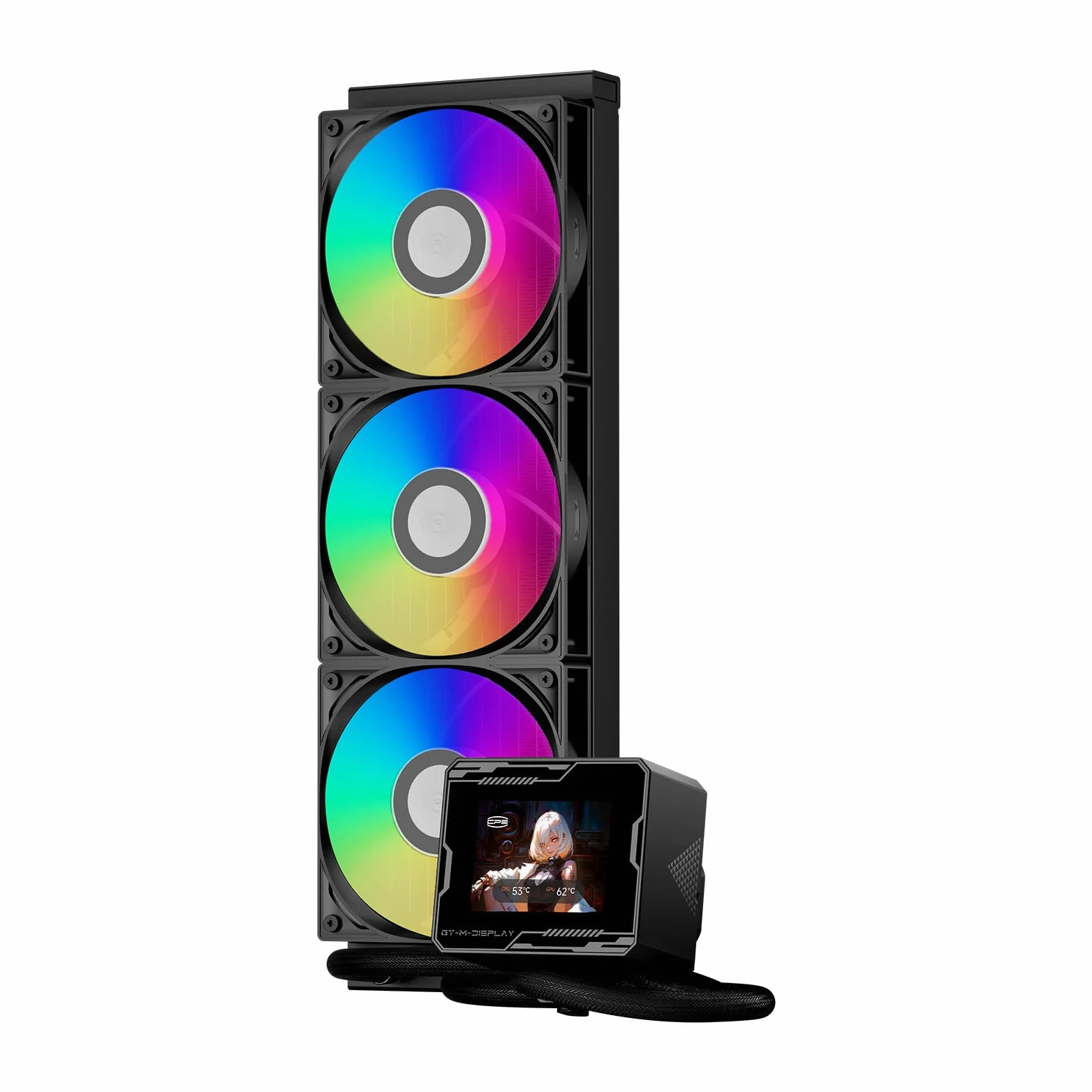 PCCOOLER CPS GT360M ARGB Display BK, AIO CPU Cooler TDP 300W con schermo IPS da 2,8", sistema di raffreddamento a liquido con 3 ventole ARGB PWM, per Intel LGA 1851/115X/1700/1200 & AMD AM5/AM4