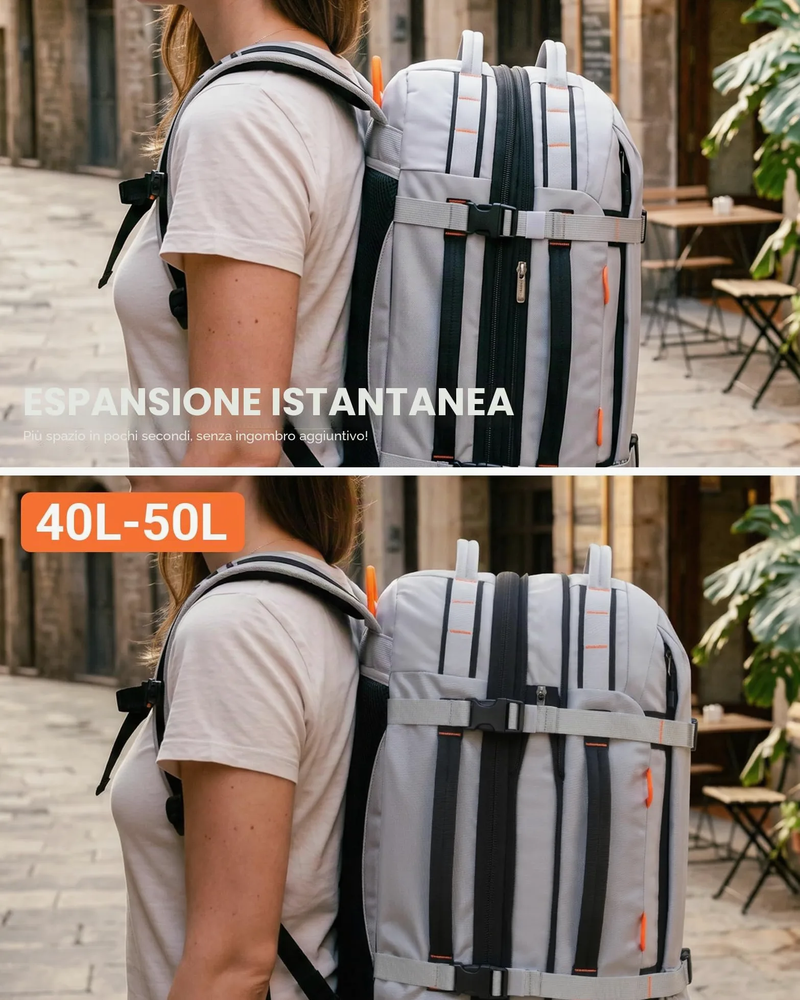 Tolaccea 40L-50L Zaino Viaggio Aereo Bagaglio a Mano, Adatto alla TSA Zaini da Viaggio, Zaino Porta PC 15.6 Pollici, Espandibile Borse da Cabina per Uomo Donna Viaggi Escursioni Campeggio