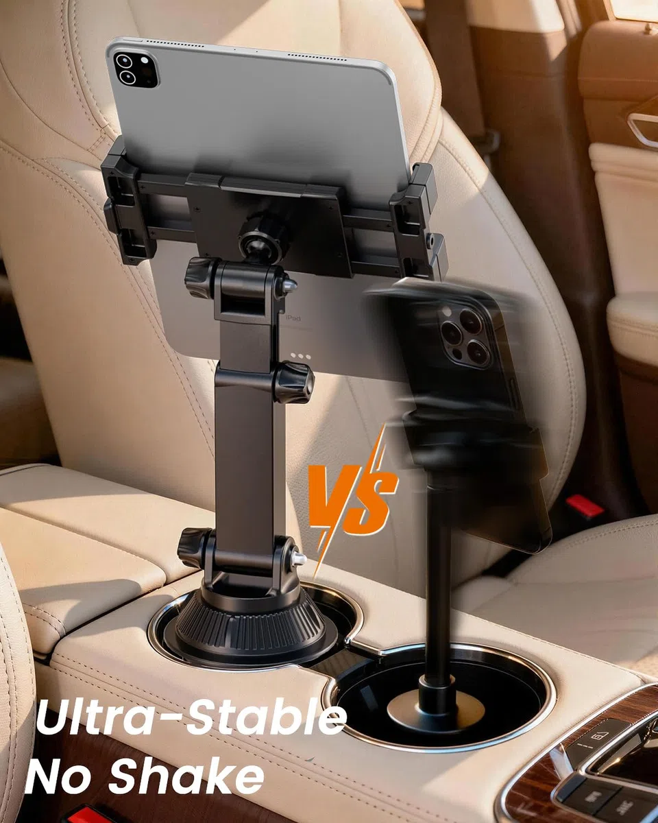 OHLPRO Supporto per tablet per auto, supporto per iPad, compatibile con iPad da 5 a 17", tablet, supporto per bicchieri da auto con braccio girevole regolabile e flessibile, accessorio per auto per