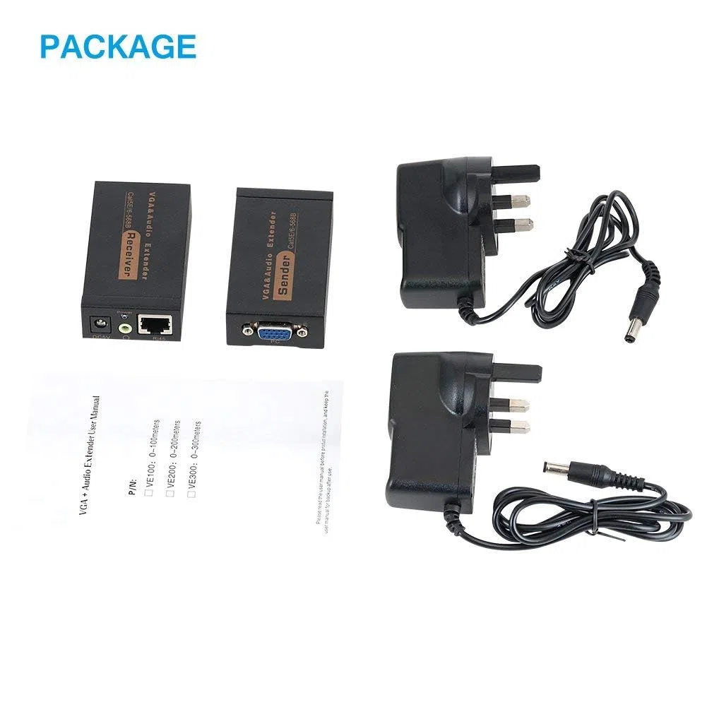 VGA Extender VGA a RJ45 2 pezzi 100m, Amplificatore Splitter Video Ricevitore Trasmettitore Cavo Ethernet con Supporto Audio Mittente Ricevitore DVR HD 3D