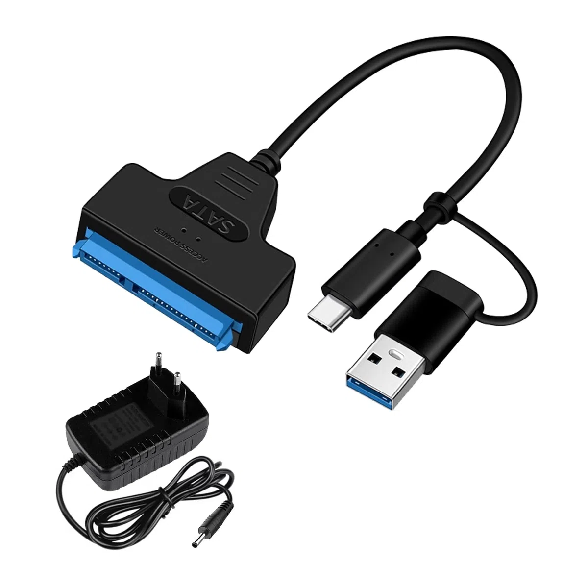 Adattatore SATA USB, Cavo SATA to USB 3.0 per Disco Rigido, Hard Drive SSD/HDD 2.5" e 3.5" con Cavo di Ricarica, Adattatore di Alimentazione 12V 2A per Trasferimento Dati, Backup e Espansione Memoria