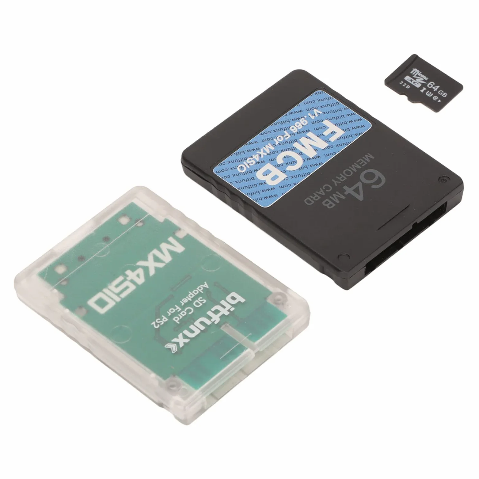 MX4SIO SIO2SD Adattatore per schede TF con scheda TF 64G, per console di gioco PS2 Adattatore di espansione della memoria della scheda FMCB adatto per console grasse OPL 1.2.0