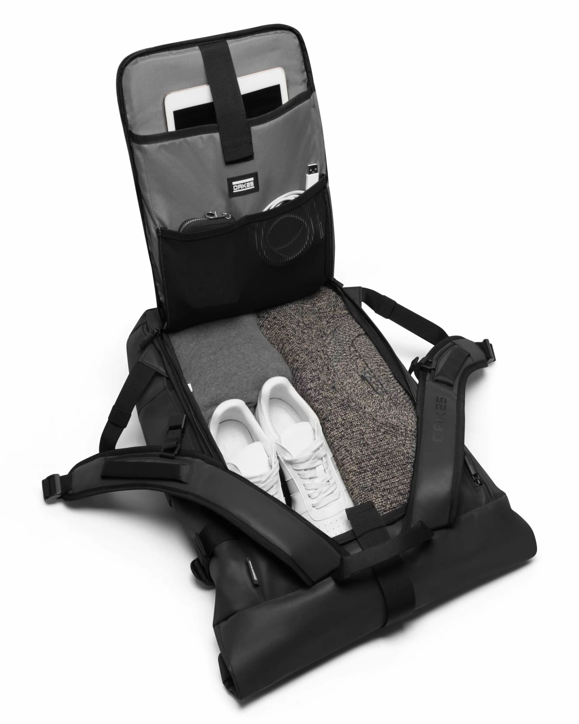 OAK25 Zaino Rolltop Riflettente da Donna & Uomo Nero - Luminite Rolltop - Zaino Roll Top per il Lavoro e la Bicicletta - Scomparto per Laptop fino a 16 Pollici - 23L Riflettente