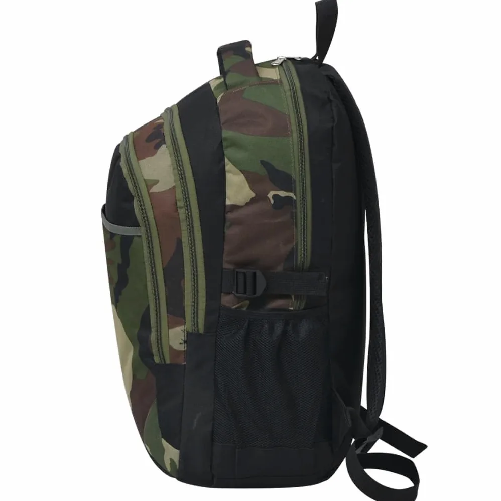 Zaino Scuola 40L Nero e Mimetico in Poliestere 600D Rivestito 33x17x50 cm Idrorepellente con Spallacci Imbottiti 3 Scomparti Scomparto Laptop per Scuola Università Viaggio