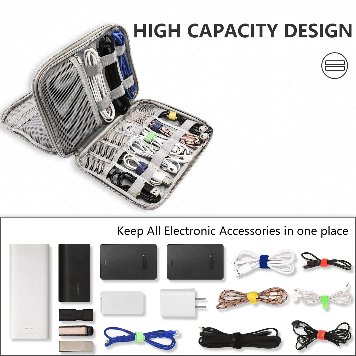 Teskyer Borsa Organizer Cavi, Impermeabile, Borsa Porta Accessori da Viaggio, Borsa Accessori Elettronici, Grigio