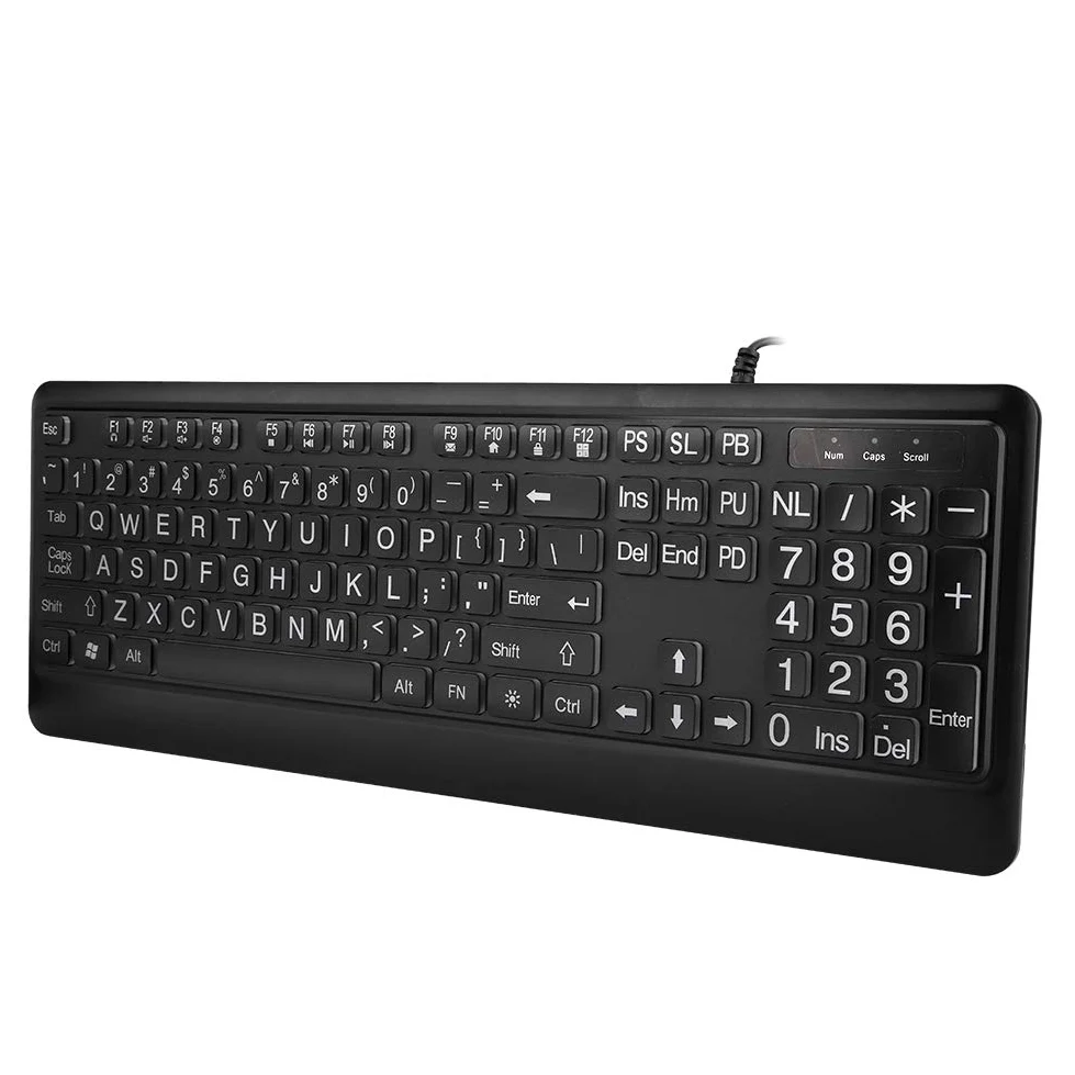 Tastiera LED con Caratteri Grandi e Spessi con Retroilluminazione Bianca Unica e Design Ergonomico, Ideale per gli Anziani