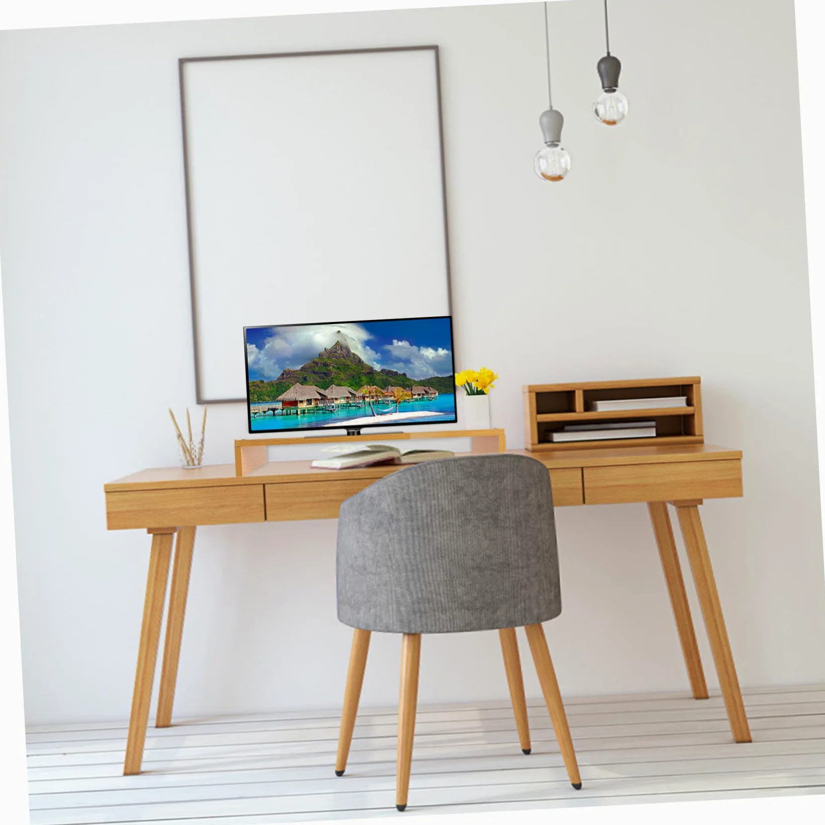 KOMBIUDA Alzata Monitor da Scrivania in Legno per Computer e Laptop | Supporto per Scrivania, Scrivania Organizer e Organizzazione Scrivania, Decorazioni Scuola