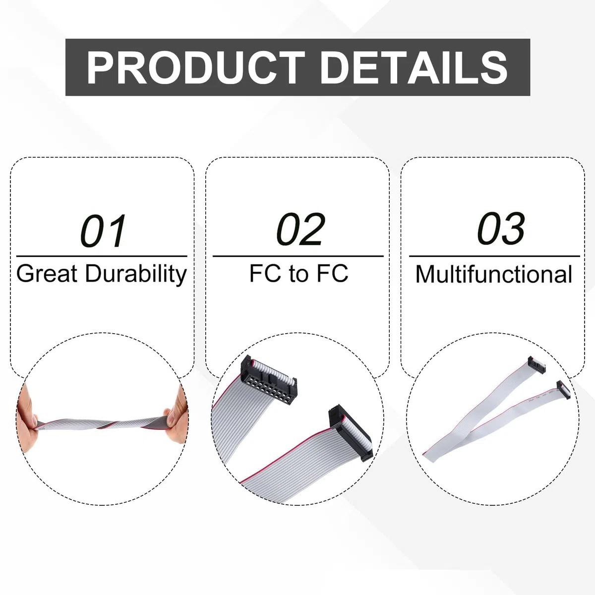 Unifizz Cavo a nastro piatto IDC a 20 pin, passo 2,54 mm, lunghezza 50 cm, connettore FC a FD, tipo A, per scheda madre del PC, stampante 3D, display a LED