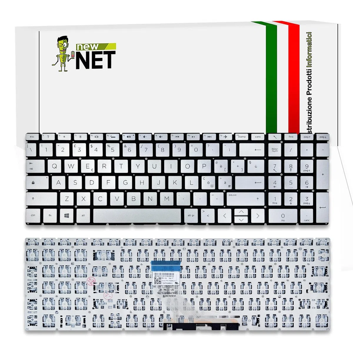 new net - Tastiera Compatibile con HP Pavilion 15-CW, 15-cw0000, 15-cw0006nl, 15-cw0009nl, 15-cw0010nl, 15-cw0011nl [Senza Frame - Colore Tasti Argento - Retroilluminata - Layout ITA]