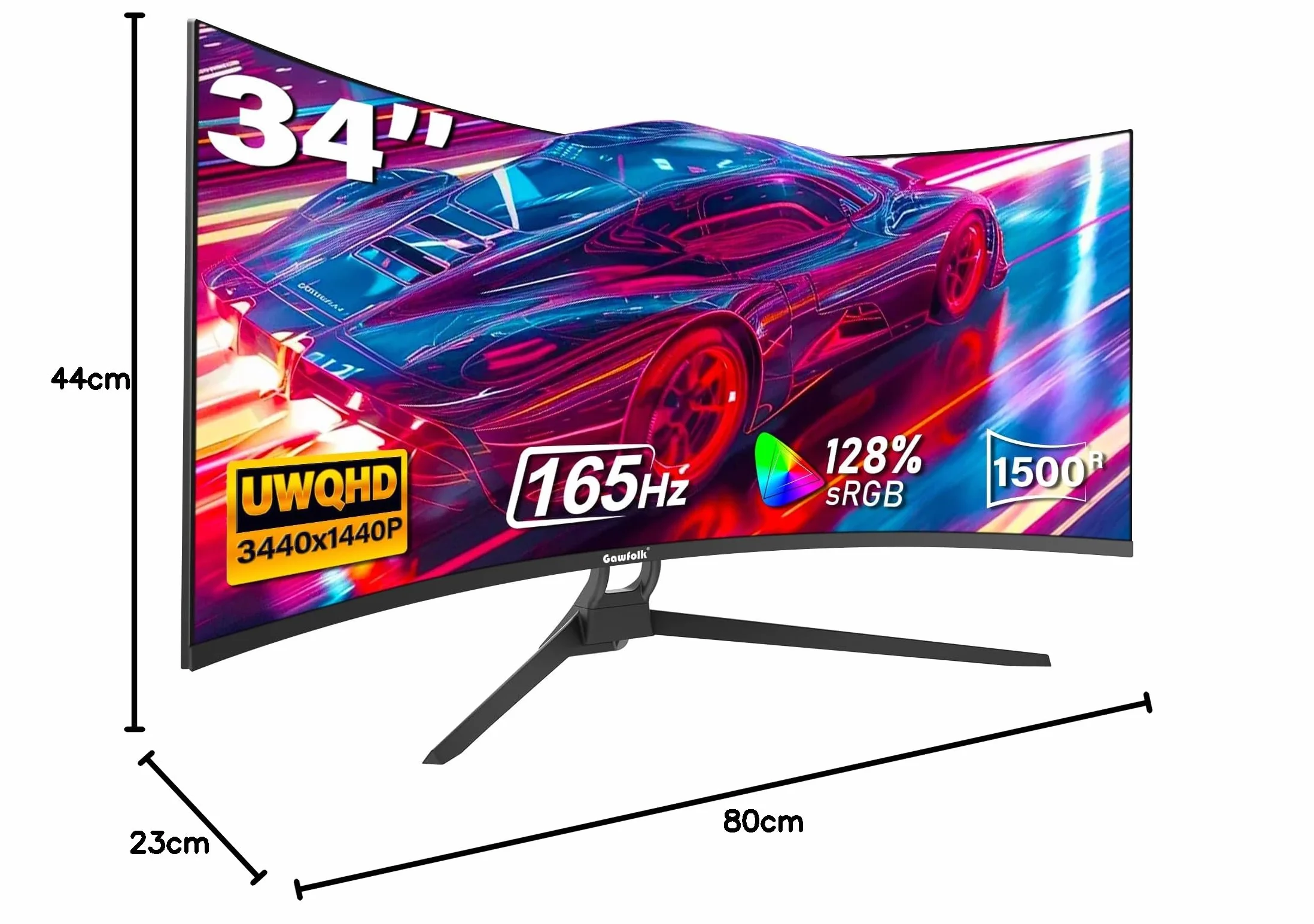 Gawfolk awfolk Monitor Gaming Curvo 34" Ultrawide, UWQHD 3440x1440, 165Hz, AMD FreeSync, VESA