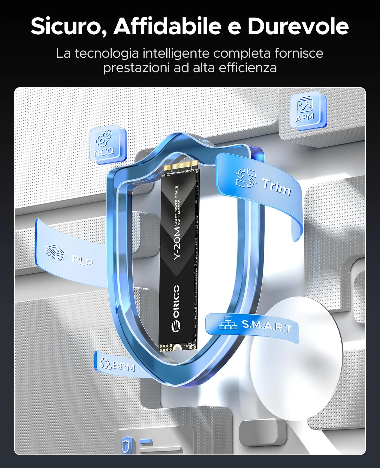ORICO 512GB M.2 2280 SATA SSD, SATA III 6Gbps SSD M2 con Chiave B+M, 500 MB/s Unità a Stato Solido Interna per Desktop/Portatili - Y20M