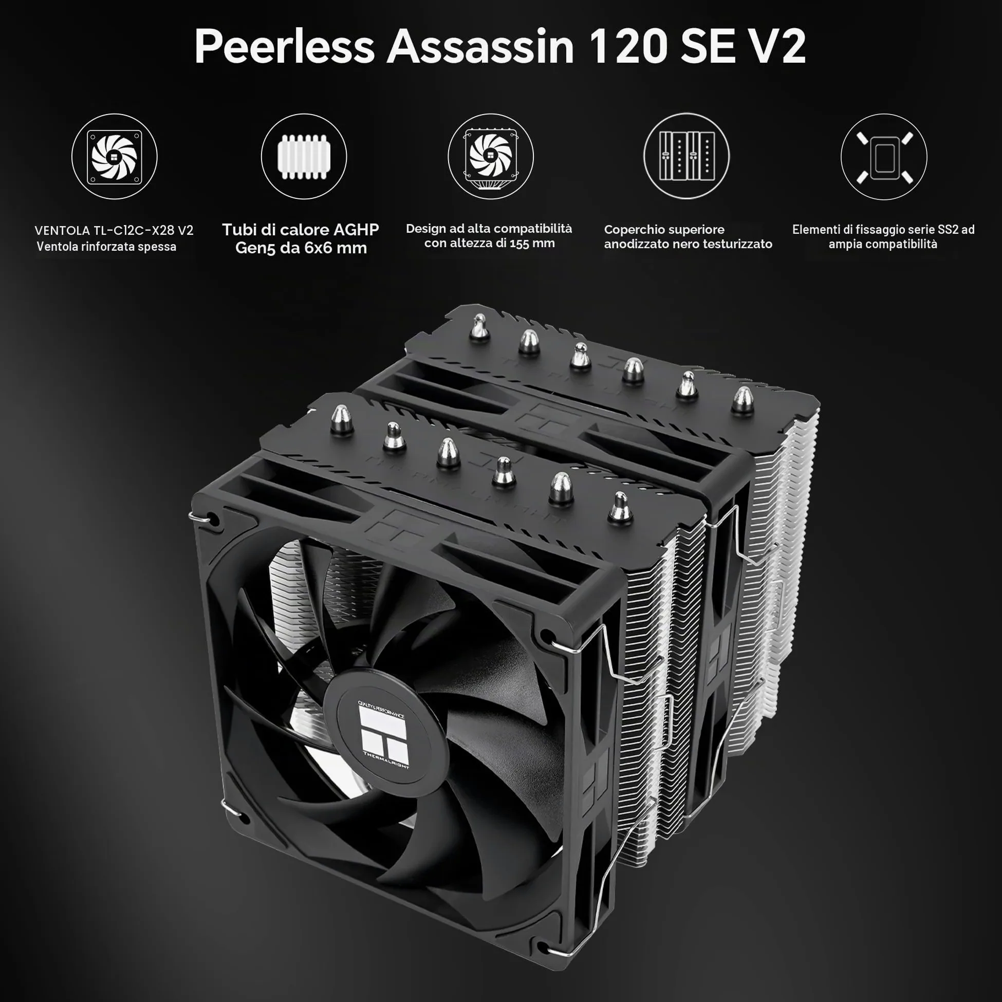 Thermalright Peerless Assassin 120 SE V2 Refroiditore CPU, TL-C12C 120mm Ventole, 1850RPM, 6 Tubazioni di Calore, per AMD AM4/AM5 e Intel LGA 1700/1851