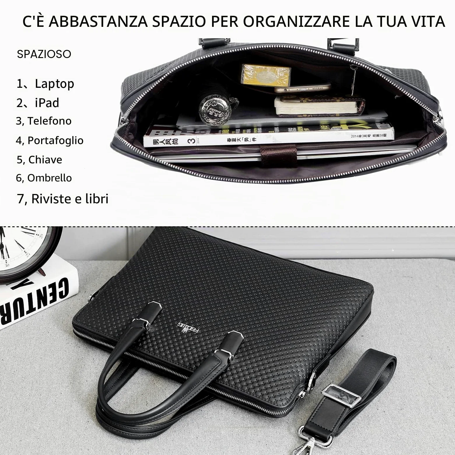 FSD.WGBusiness Bag Borsa in pelle Borsa da Affari per Computer Portatile Borsa da Uomo nero Large