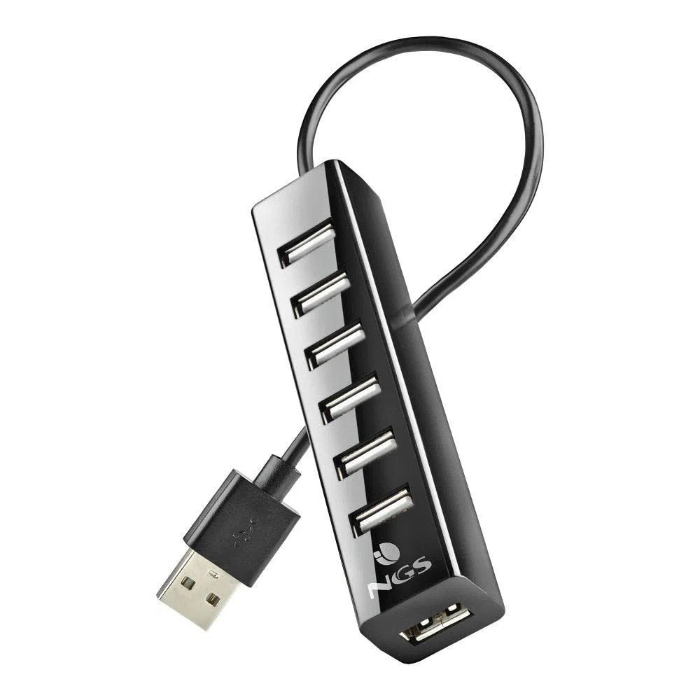 NGS IHUB7 TINY - Hub USB 2.0 con 7 Porte e Adattatore di Alimentazione da 5V/1A, Compatibilità Universale, "Plug and Play"