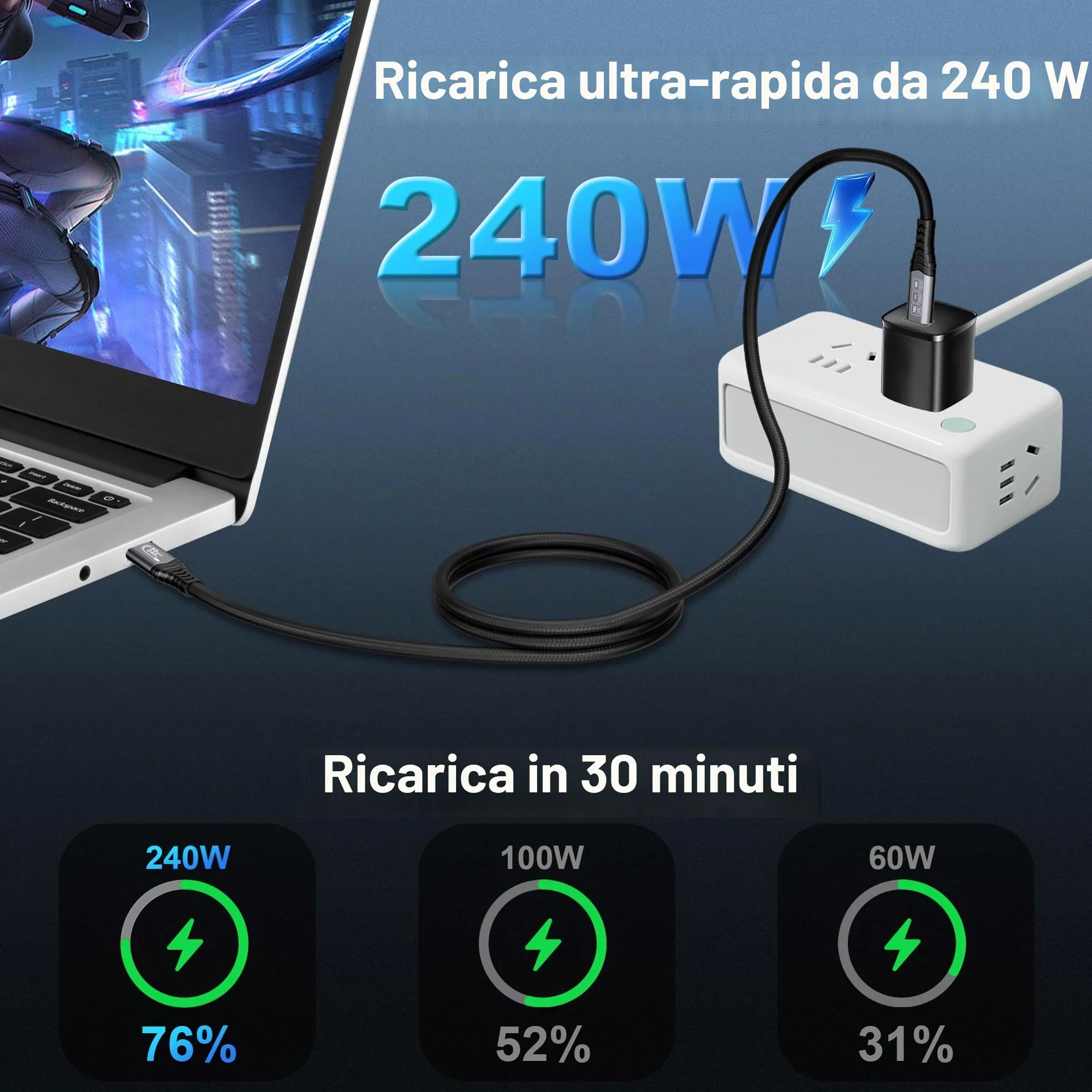 80Gbps USB 4 V2.0 Cavo Thunderbolt 5 3m, unidirezionale fino a 120Gbps, Video 16K/Dual 8K@60Hz, 240W, Compatibile con Thunderbolt 4/3, USB C, Laptop,eGPU,Display,Smartphone