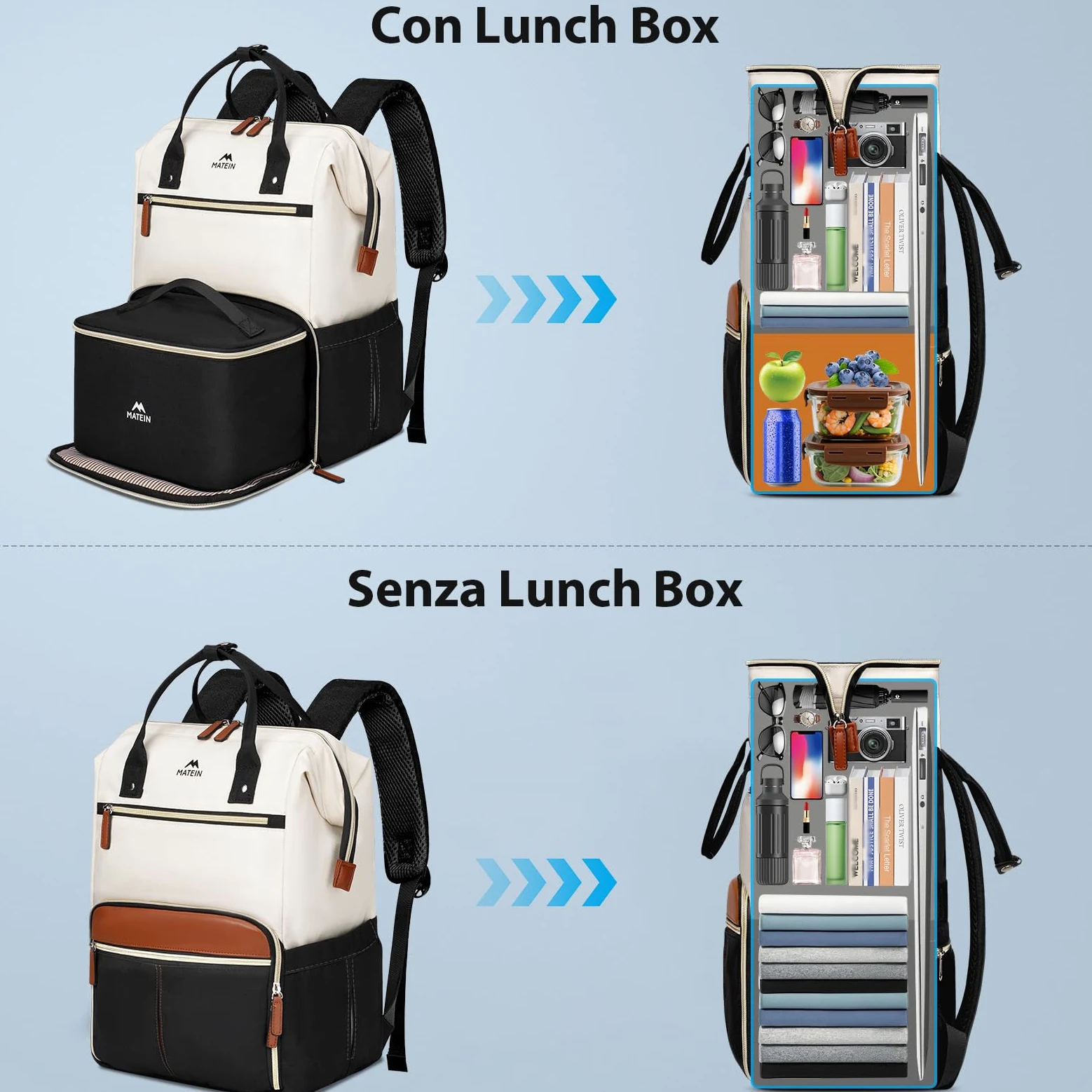 MATEIN Zaino PC 15,6 Pollici con Borsa Termica Porta Pranzo Rimovibile, Zaino Lavoro Donna Antifurto per Insegnanti e Infermiere, Multitasche Zaini da Viaggio Aereo per Ufficio, Università, Beige kaki