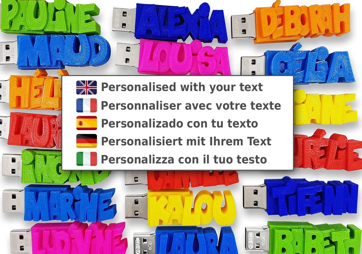 Chiavetta USB personalizzata con il tuo testo – il colore di tua scelta – USB 3.0 – 8 Go, 16 Go o 32 Go – un regalo originale e unico (16 GB, Blu cielo)
