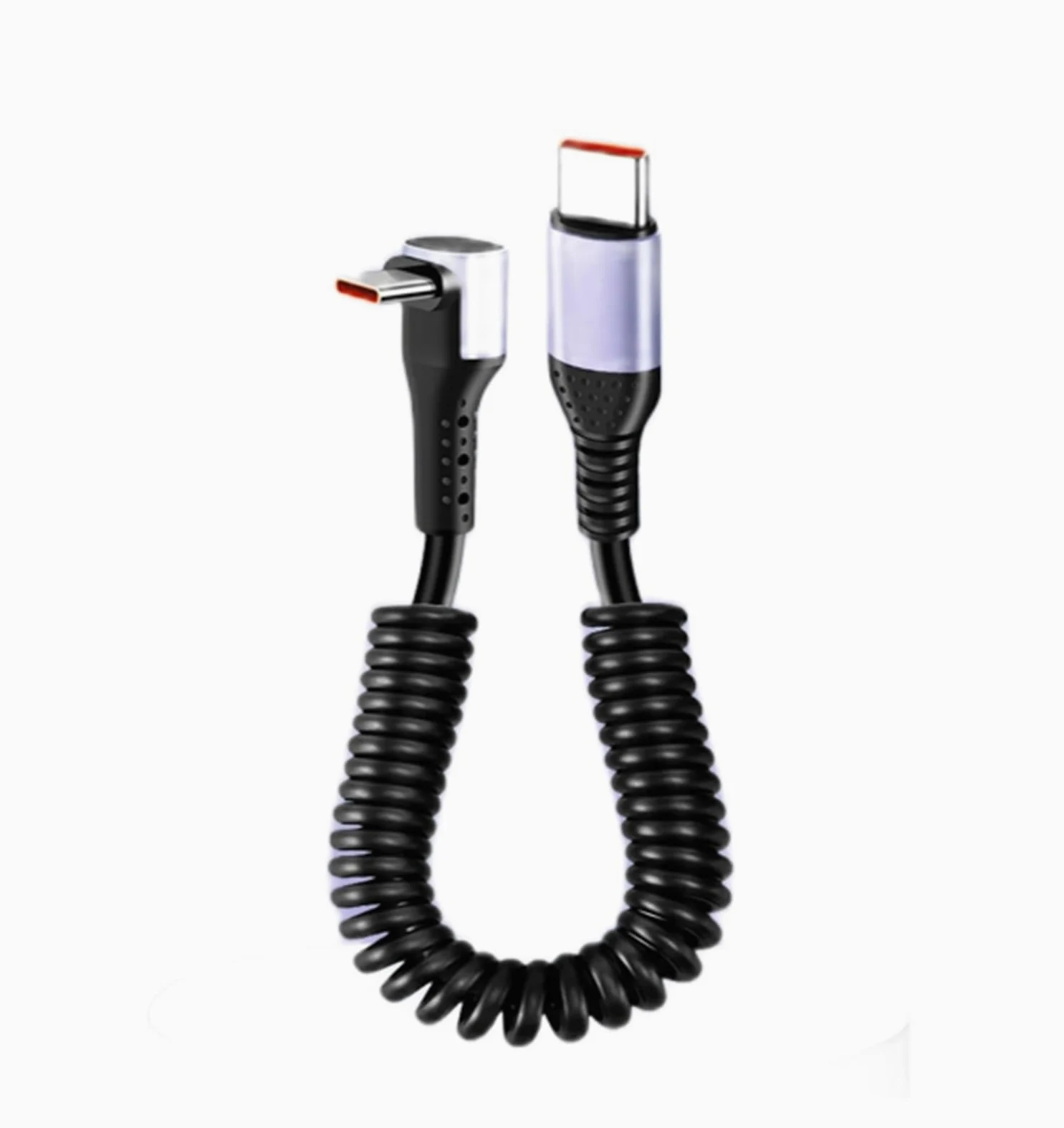 Cavo USB C a gomito a molla, 6 A, 66 W, ricarica rapida, tipo C, per iPhone e Samsung (100 W da C a C)