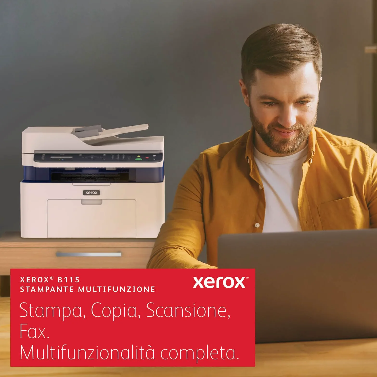 Xerox B115 Stampante Multifunzione Wireless – Laser monocromatica 4-in-1 All-in-One, stampa/scansione/copia/fax, A4, ideale per scrivania in home office e piccoli team, compatibile mobili, Wi-Fi, EU