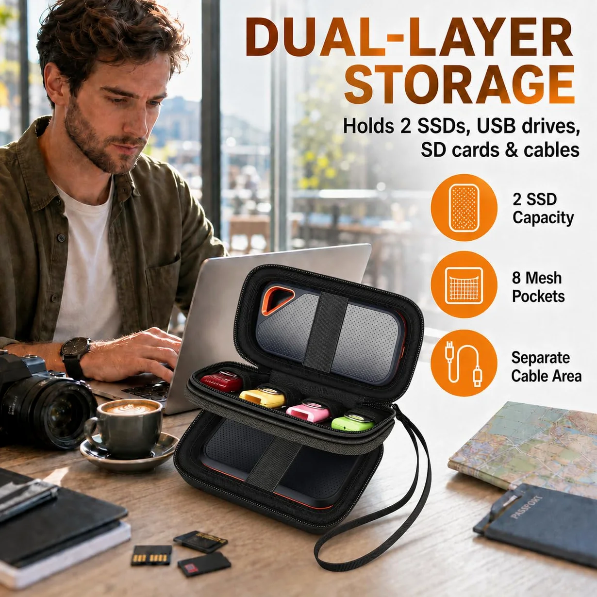 GWCASE Custodia Dual SSD per SanDisk Extreme Portable & Extreme PRO, per Crucial | Adatto per SanDisk 1TB/2TB/4TB/8TB, per Crucial X9 X10 Pro & SD Card Studenti Ufficio Viaggi di lavoro (solo borsa) Nero