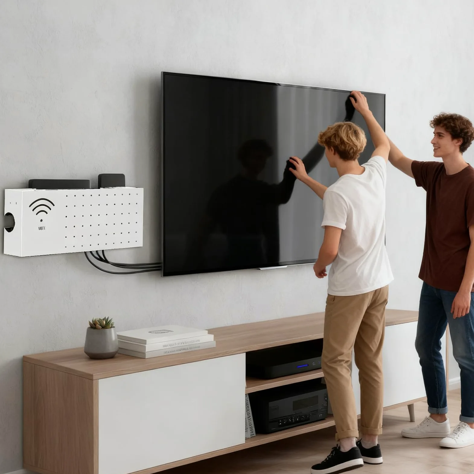 Copri Router Copertura Multifunzionale da Parete in Acciaio al Carbonio | Cabinet Per Router WiFi per Connessione Rete Presa Uscita Organizzatore Cavo Soggiorno TV Scrivania