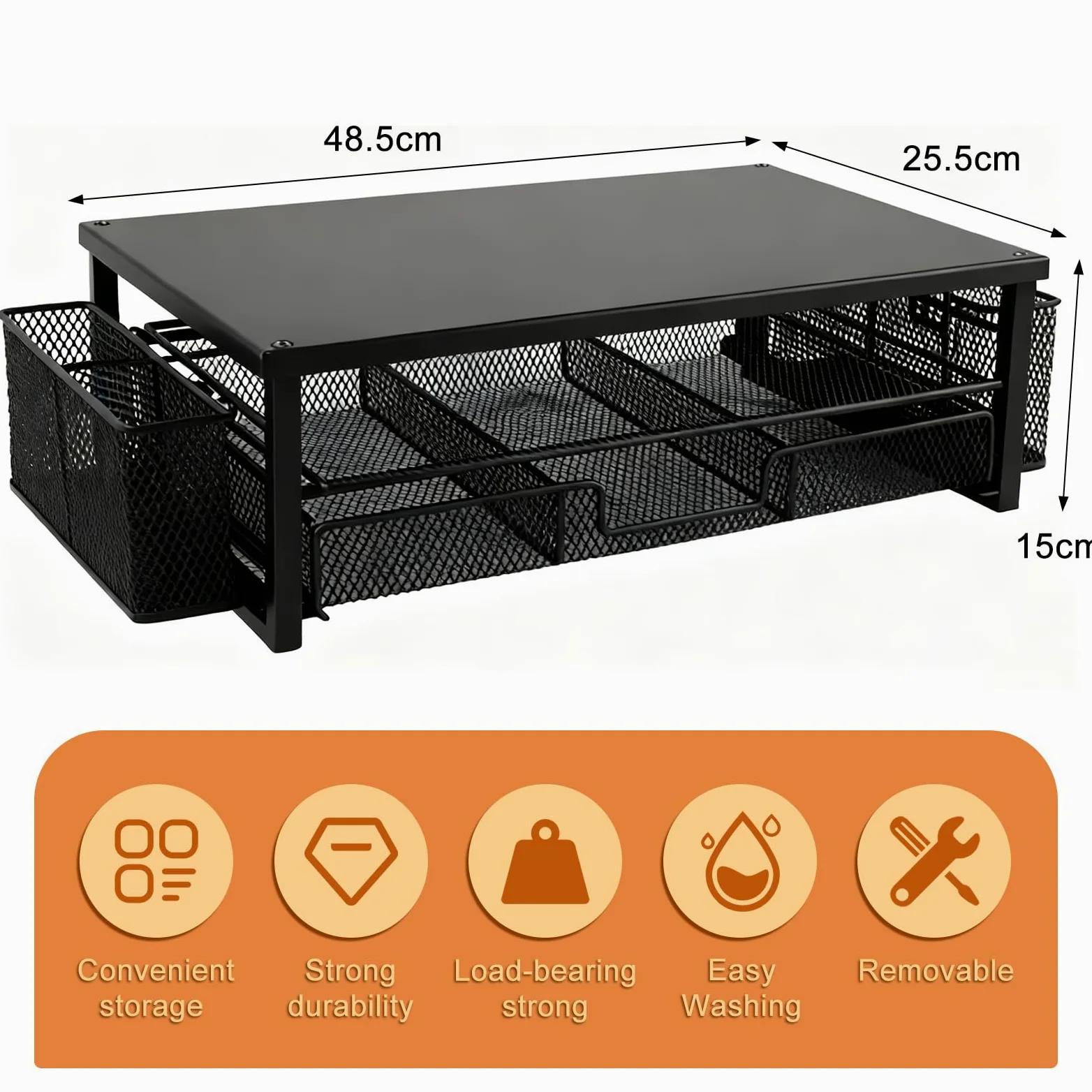 Supporto per monitor regolabile in altezza con portapenne, organizer da ufficio in metallo robusto, ripiano da scrivania per laptop, tastiera, monitor, spazio per accessori da ufficio