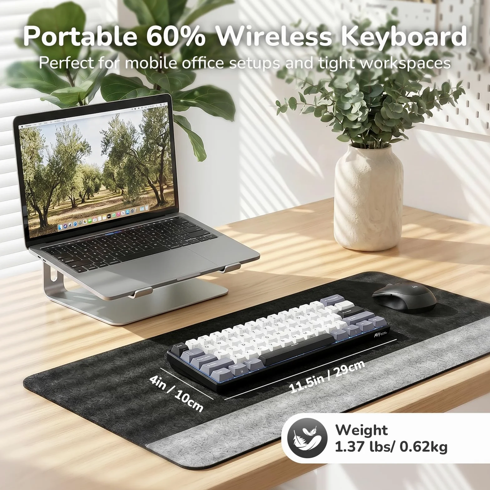 RK ROYAL KLUDGE RK61, tastiera meccanica wireless 60%, compatta, QWERTY | Tastiera da gioco compatta a 61 tasti, modalità tripla BT5.0/2.4G/USB-C, tasti PBT, software Pro, hot swap personalizzato