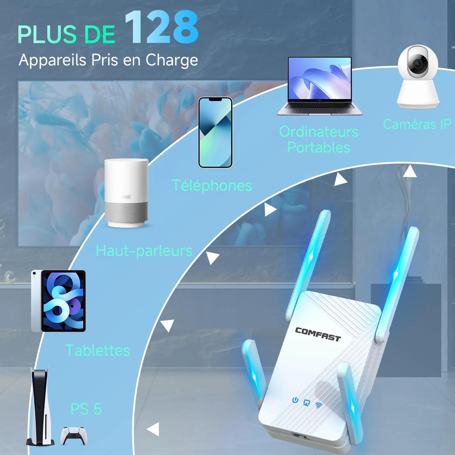 COMFAST Ripetitore WiFi Potente BE3600 Mbps, WiFi 7 Amplificatore WiFi | Doppia Banda, 4*5dBi Antenne, 1 Porta Gigabit, Ripetitore WiFi Potente Compatibile con Tutti I Box Internet