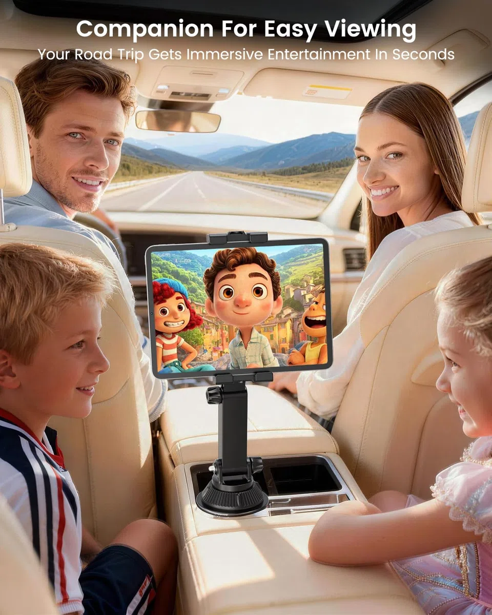 OHLPRO Supporto per tablet per auto, supporto per iPad, compatibile con iPad da 5 a 17", tablet, supporto per bicchieri da auto con braccio girevole regolabile e flessibile, accessorio per auto per