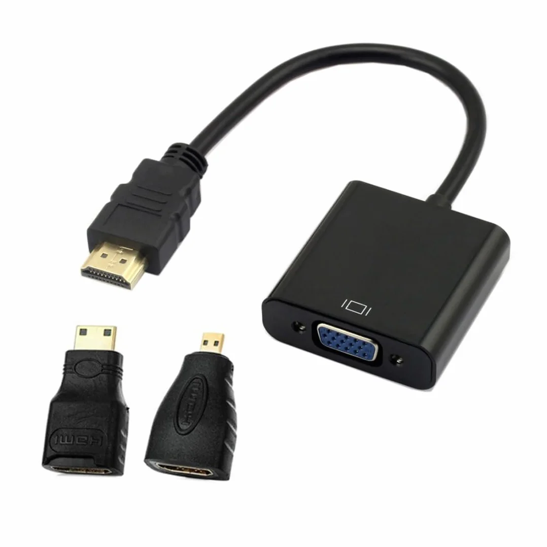 chenyang Adattatore HDMI a VGA Cavo adattatore HDMI maschio a VGA femmina placcato oro con convertitore Micro/Mini HDMI per computer desktop, laptop, monitor, proiettore