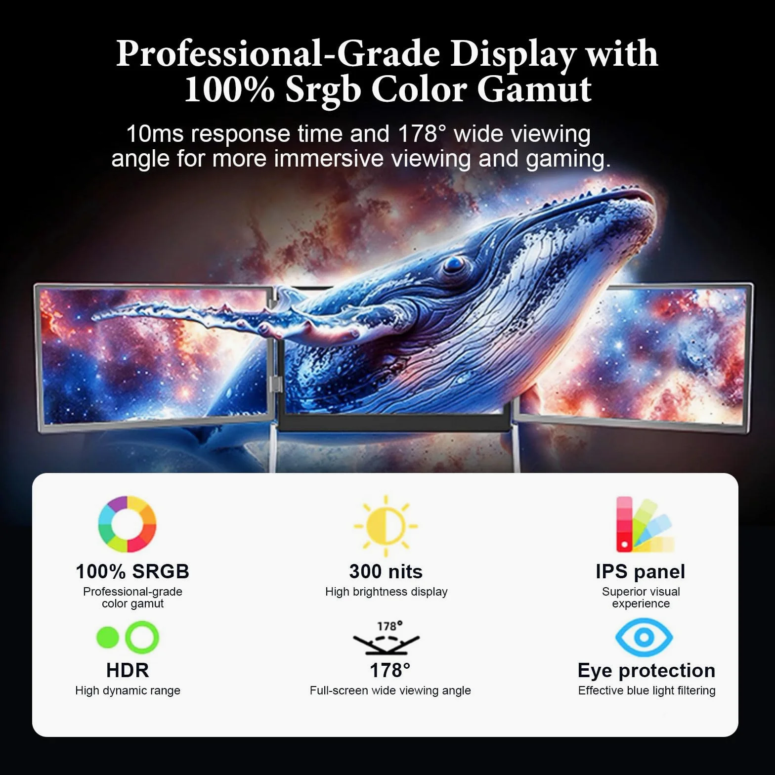 Monitor Portatile 15,6 Pollici Hdr Ips, Estensore Schermo Triplo Laptop, Display Aggiuntivo per Smart Working, Setup Triple Monitor Laptop per Designer
