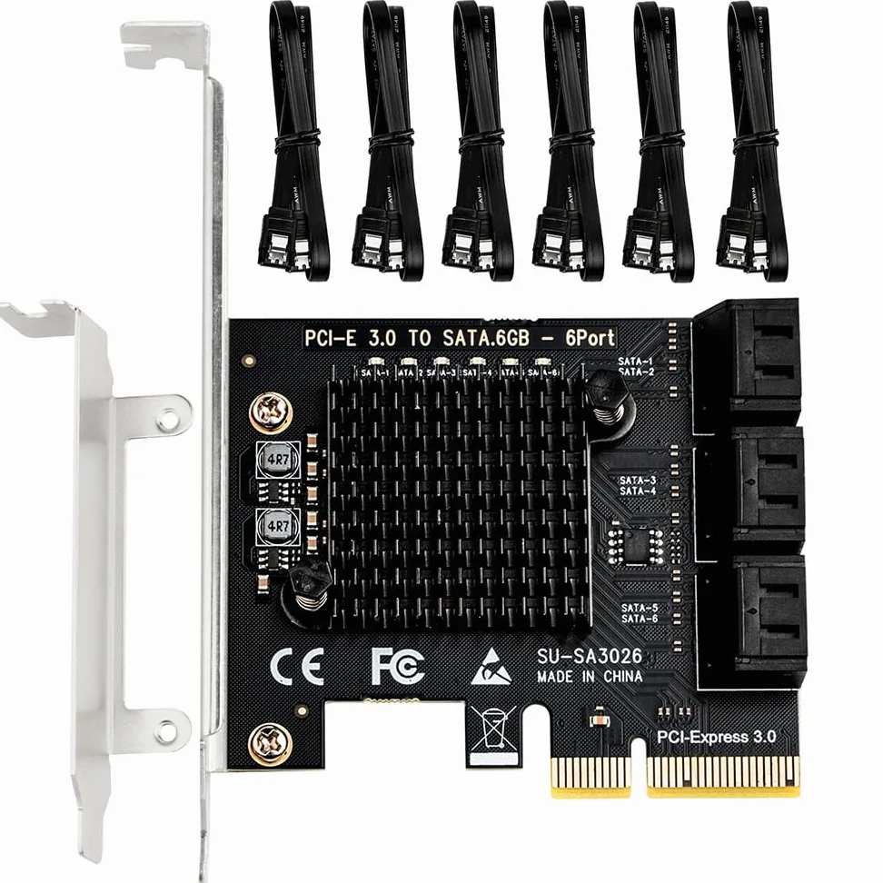 Adattatore PCIE a SATA, scheda di espansione PCIe 3.0 x2 a 6 porte con ASM1166 per aggiornamento di archiviazione desktop, server domestico, libreria multimediale, PC di backup e workstation