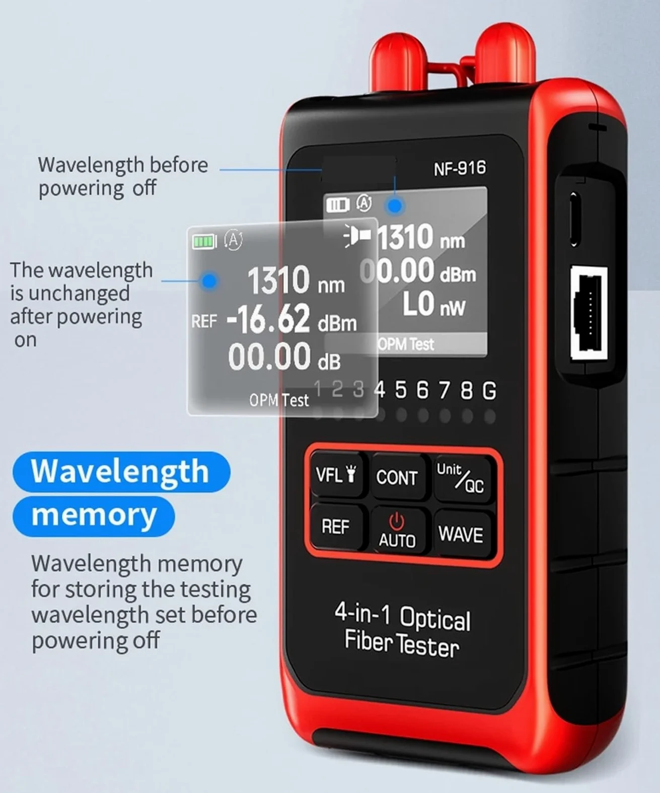 Tester per cavi di rete, NF-916 Tester for fibra ottica 4 in 1 Misuratore di potenza VFL REF FC SC ST Localizzatore visivo guasti Display LCD Strumenti rete