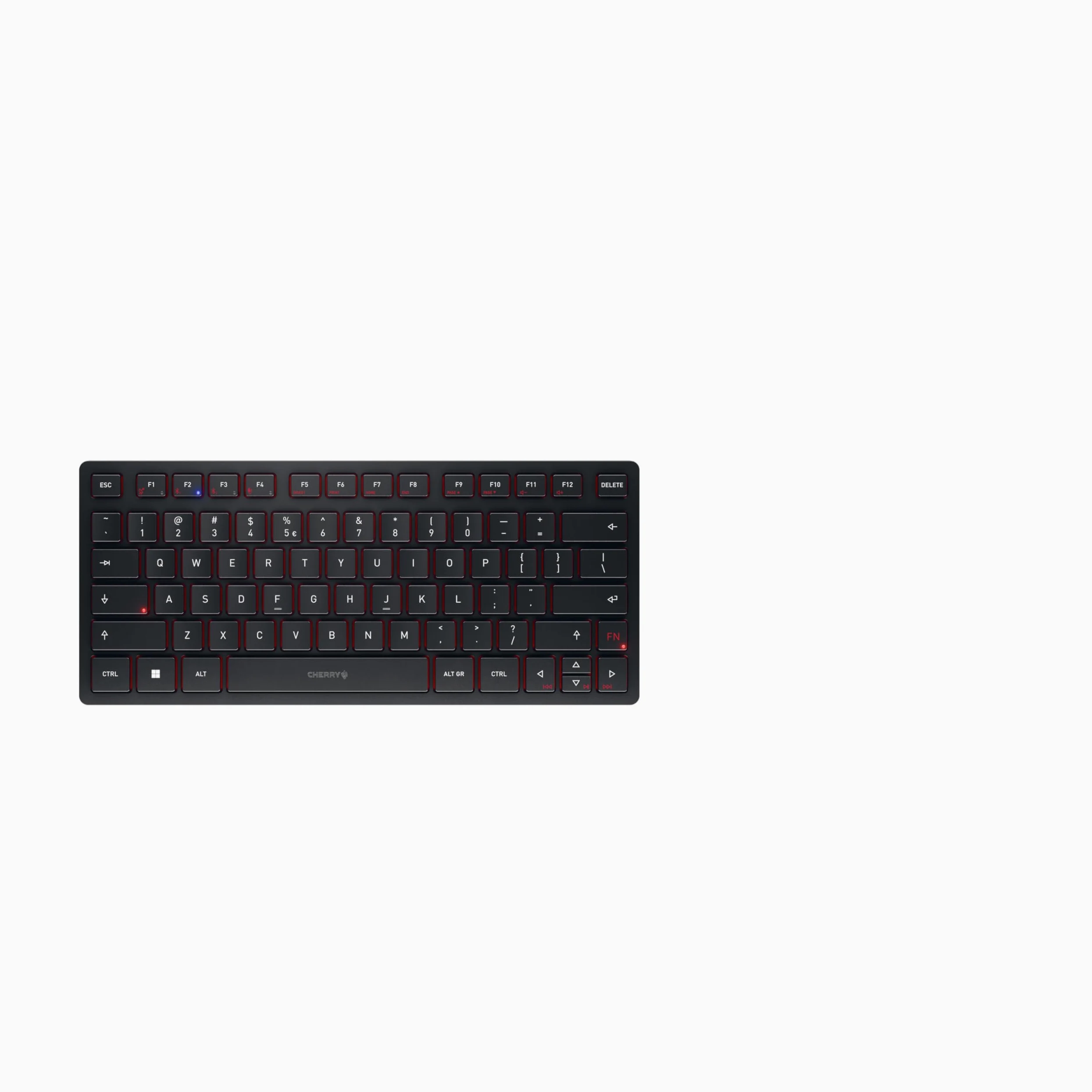 CHERRY KW 9200 MINI, Tastiera Multidispositivo Compatta per fino a 4 Dispositivi, Layout per l'Unione Europea (QWERTY), Bluetooth, 2,4 GHz o Cavo, Ricaricabile, Nero