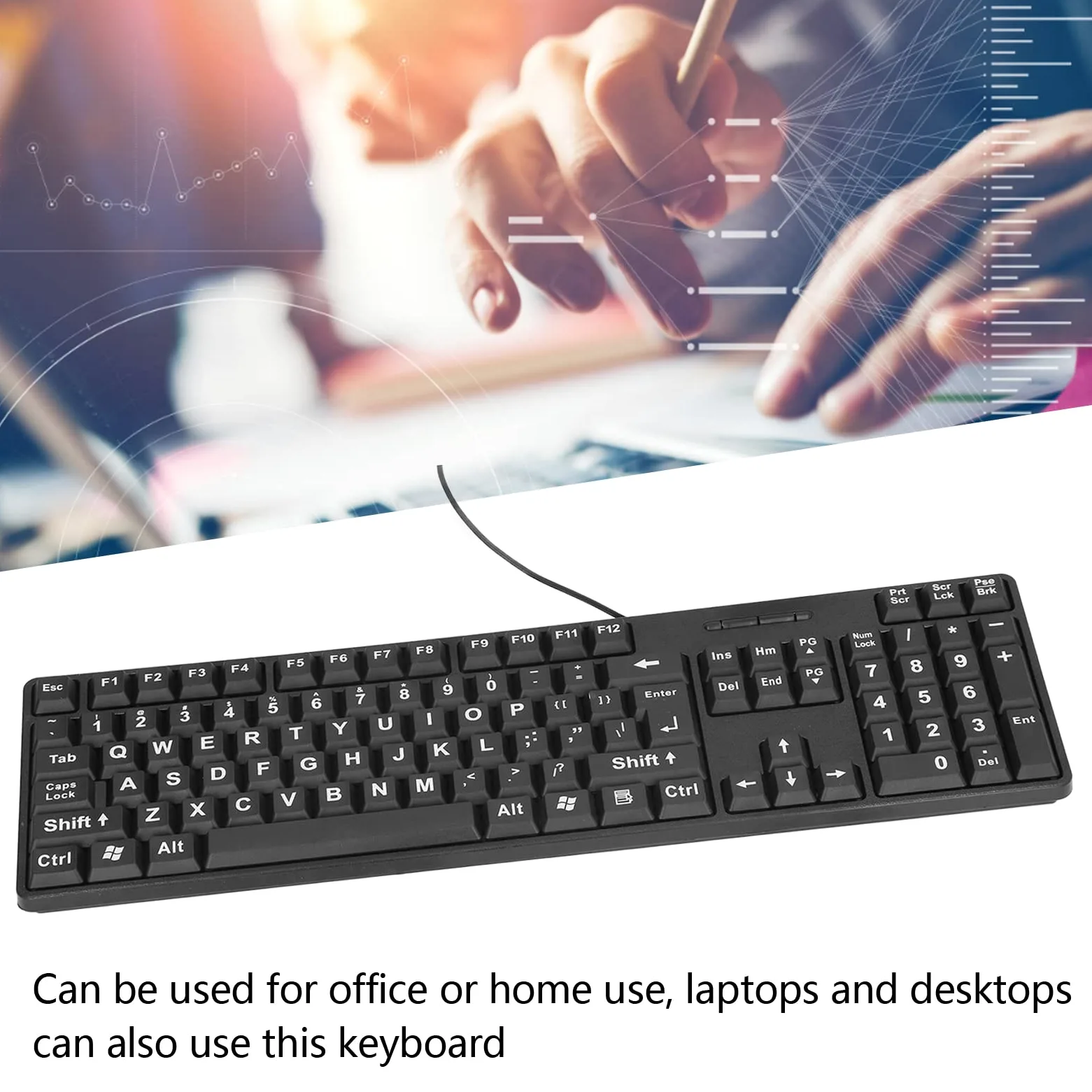 Tastiera con Stampa di Lettere Grandi, 104 Tasti Tastiera Cablata USB Standard di Dimensioni Standard, Plug and Play per Tastiera per Computer per Anziani