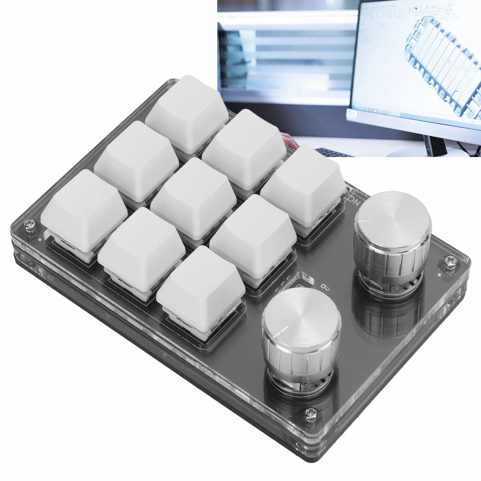 Septpenta Tastiera Meccanica Macro con Una Sola Mano, Tasti di Scelta Rapida Programmabili Wireless, Interruttore Blu a 9 Tasti con Manopola, Interfaccia da Tipo C a USB per Musica di Gioco