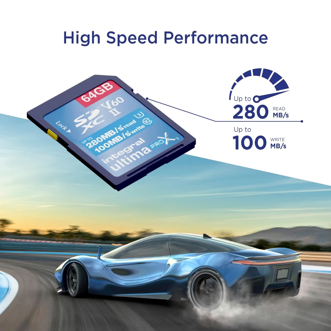 Integral Confezione da 2 schede SD UHS-II V60 fino a 280 MB in lettura e 100 MB di velocità di scrittura 1733X SDXC Professional ad alta velocità da 64 GB