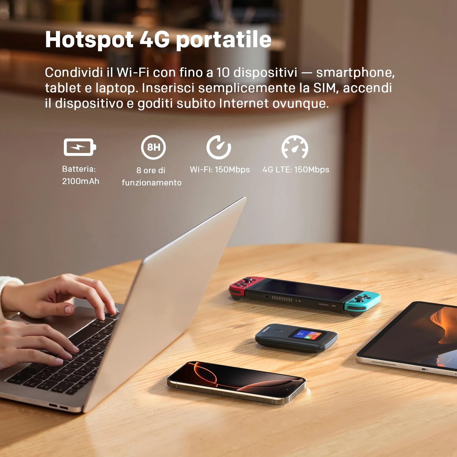 STRONG 4GMIFI150CD Saponetta WiFi con SIM, CAT4 150 Mbps | Display a Colori, Hotspot WiFi per Viaggi e Lavoro Mobile, Condivide 4G con 10 Dispositivi, Batteria 2100 mAh & USB-C